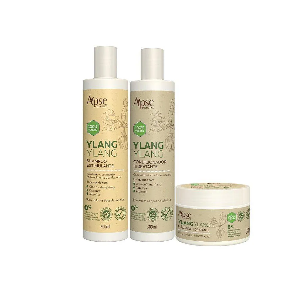 KIT YLANG YLANG SHAMPOO CONDICIONADOR E MáSCARA APSE 300ML