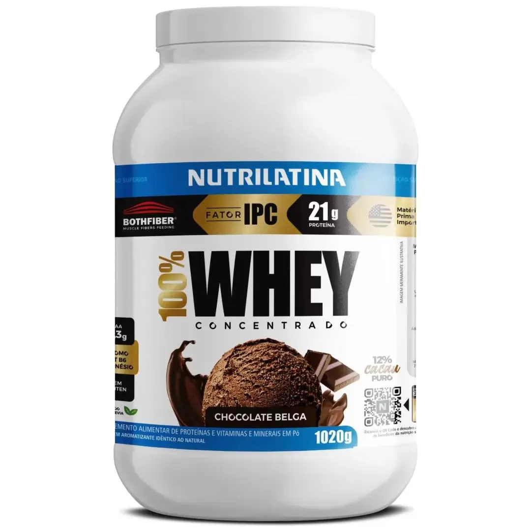 100% WHEY PROTEIN (1020G) SABOR CHOCOLATE BELGA - NUTRILATINA
