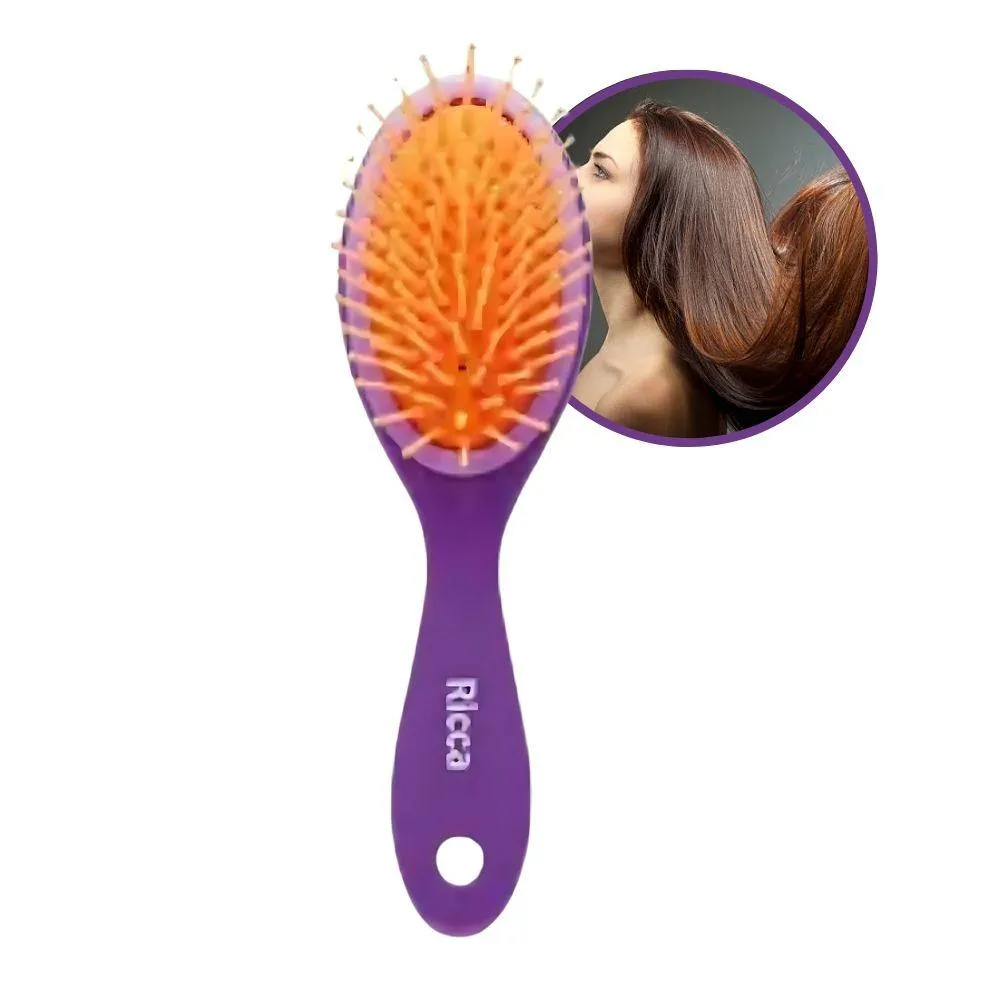 ESCOVA DE CABELO OVAL MIDI PURPLE PEQUENA ROXA BASE ALMOFADADA RICCA