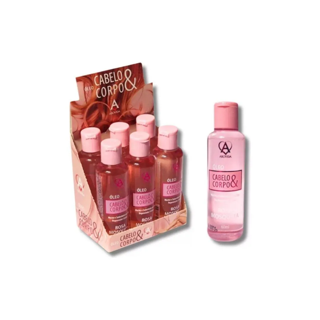 KIT 6 ÓLEO PARA CABELO & CORPO ROSA MOSQUETA CAIXA AROVIDA