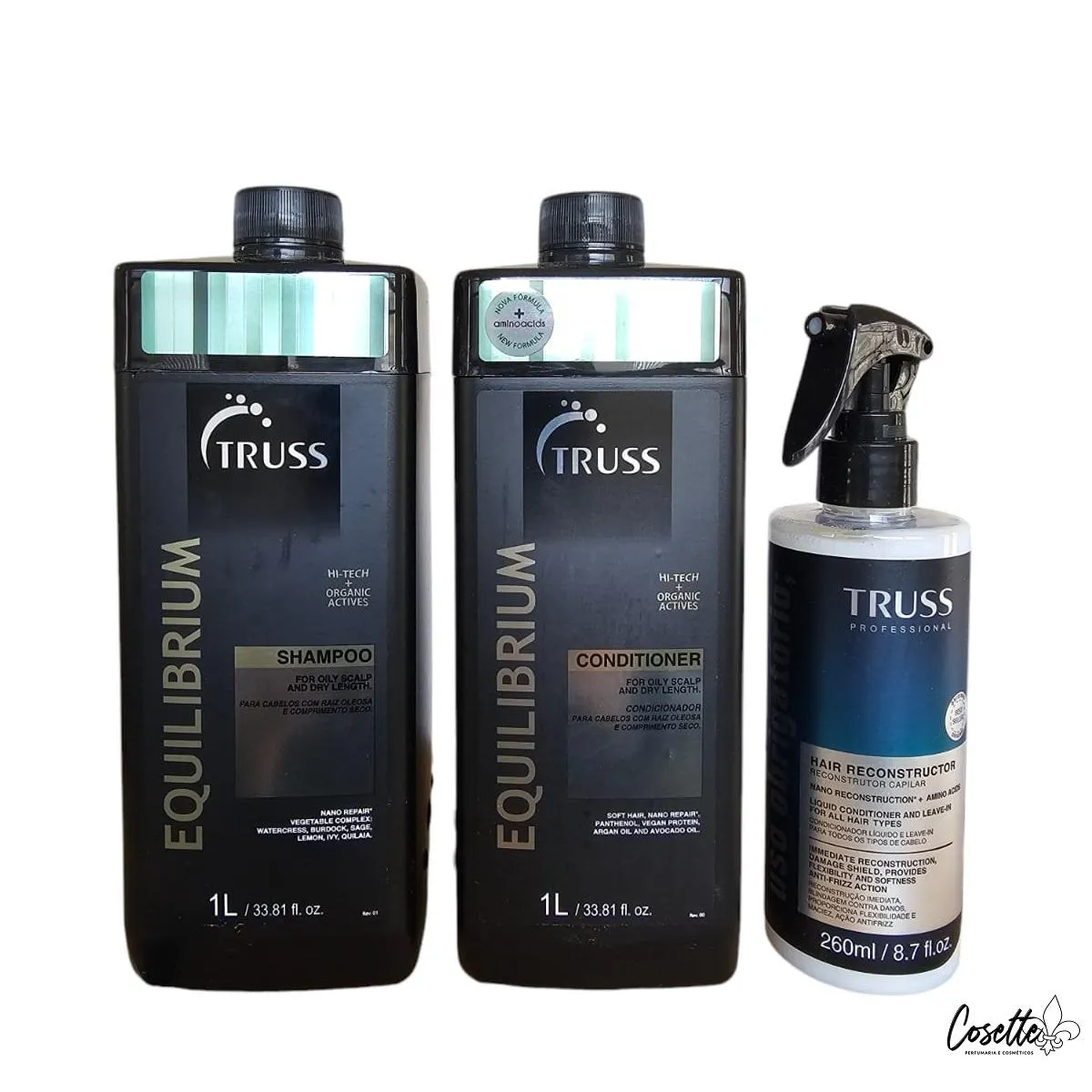 KIT TRUSS SHAMPOO EQUILIBRIUM 1000ML + CONDICIONADOR EQUILIBRIUM 1000ML + USO OBRIGATóRIO 260ML