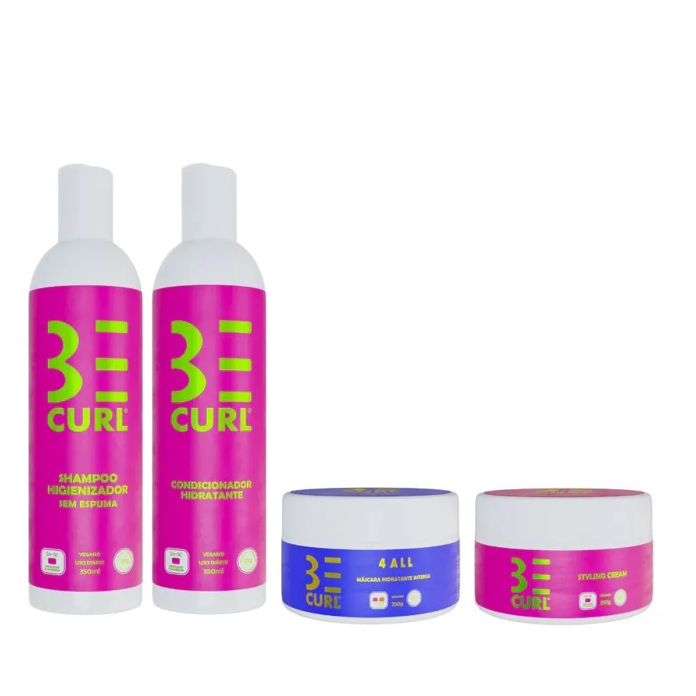 KIT BE CURL TRATAMENTO CABELOS CACHEADOS E ONDULADOS (4 PRODUTOS)