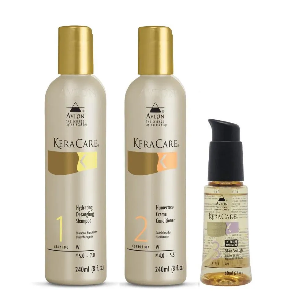 KIT AVLON KERACARE HYDRATING DETANGLER SHAMPOO 240ML + UMECTO 240ML + SILKEN SEAL LIGHT 60ML