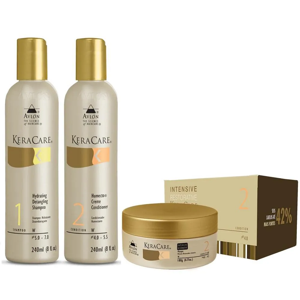KIT AVLON KERACARE HYDRATING DETANGLER SHAMPOO 240ML + UMECTO 240ML + INTENSIVE RESTORATIVE MáSCARA 180G