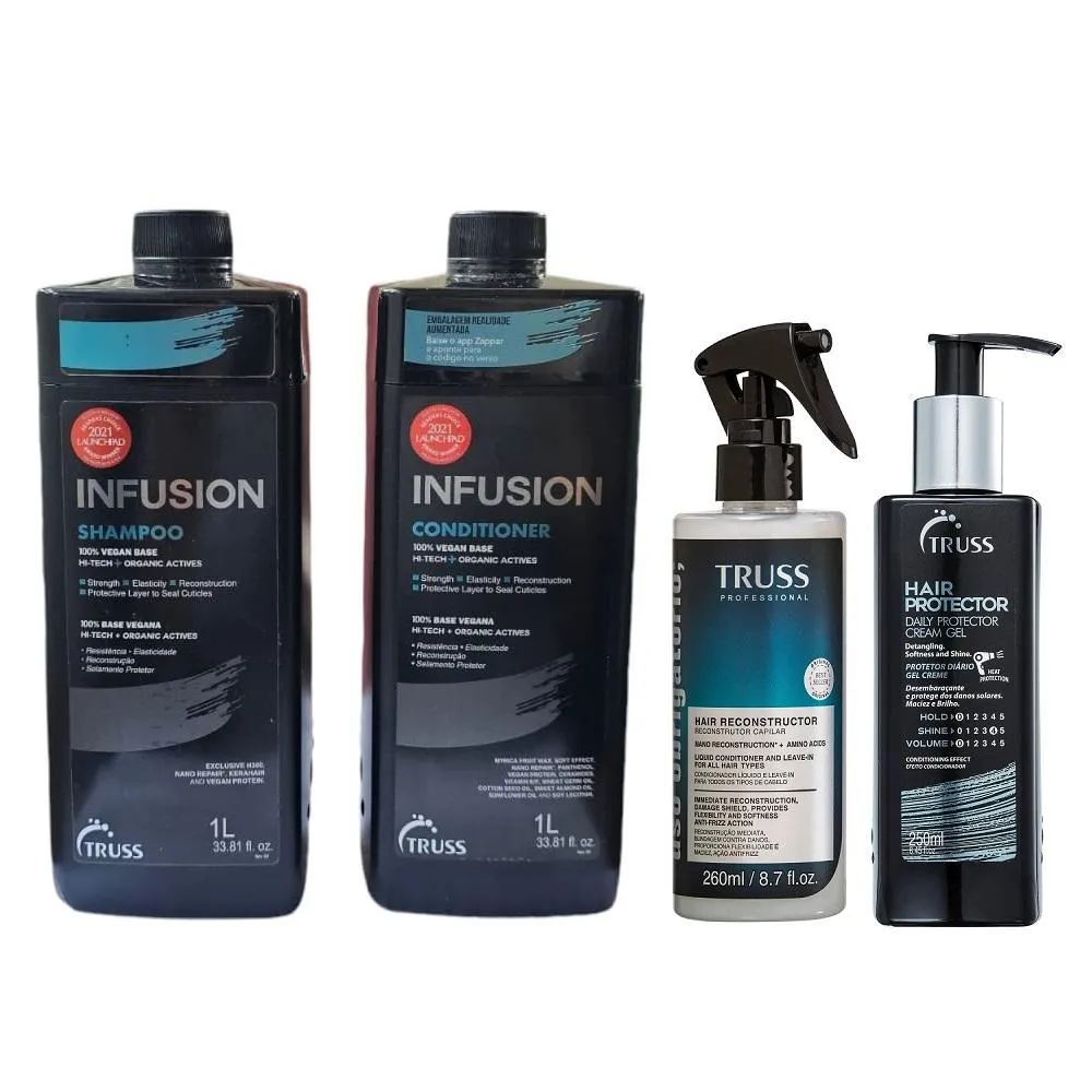 KIT TRUSS INFUSION SHAMPOO 1000ML + CONDICIONADOR 1000ML + HAIR PROTECTOR 250ML + USO OBRIGATóRIO 260ML