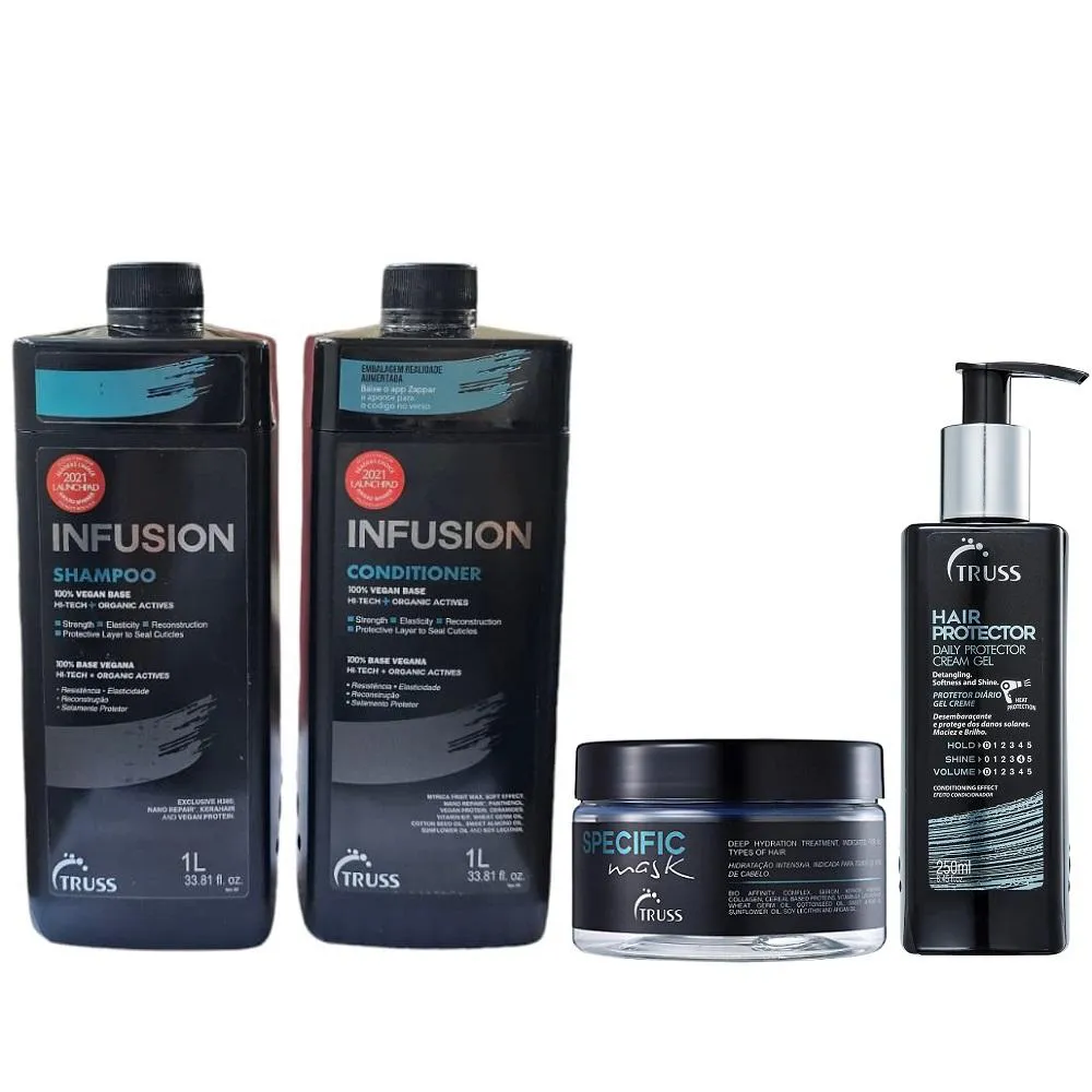 KIT TRUSS INFUSION SHAMPOO 1000ML + CONDICIONADOR 1000ML + HAIR PROTECTOR 250ML + SPECIFIC MASK 180G