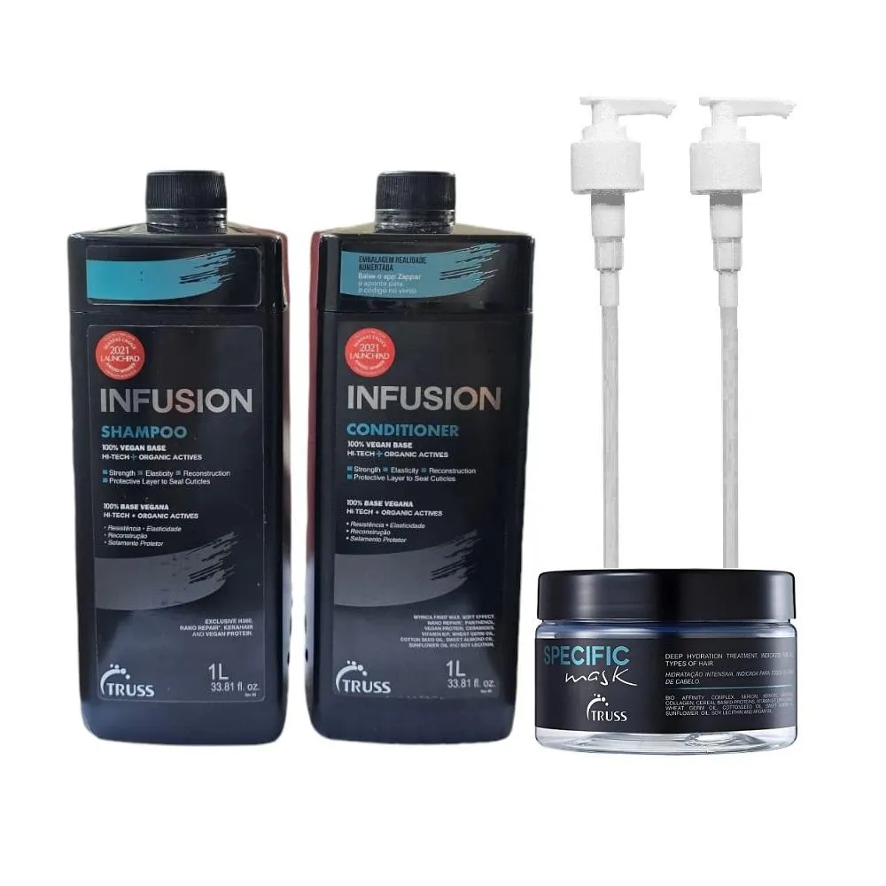 KIT TRUSS INFUSION SHAMPOO 1000ML + CONDICIONADOR 1000ML + SPECIFIC MASK 180G + VáLVULAS PUMP