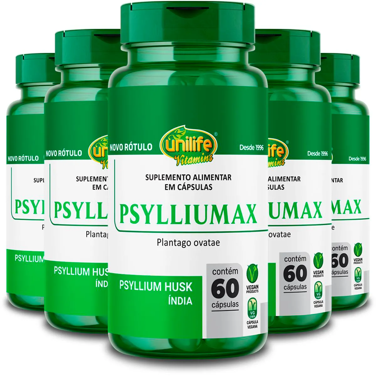 Kit 5 Psyllium 60 Cápsulas Psylliumax Unilife
