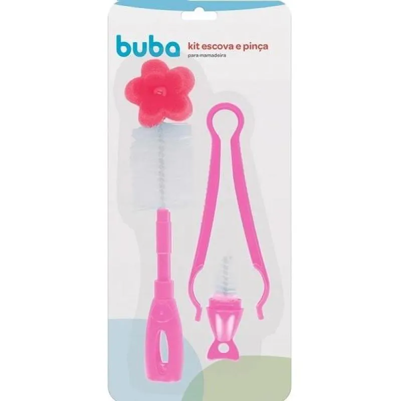 KIT ESCOVA E PINçA PARA MAMADEIRA BUBA Rosa