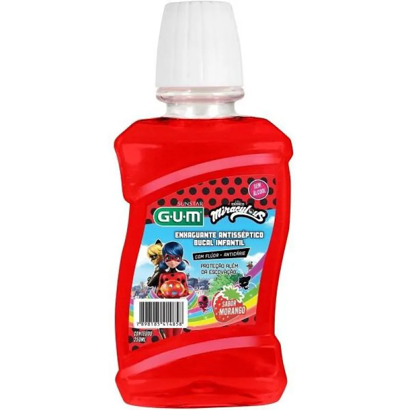 ENXAGUANTE ANTISSEPTICO BUCAL INFANTIL MIRACULOUS LADY BUG 250ML  MORANGO