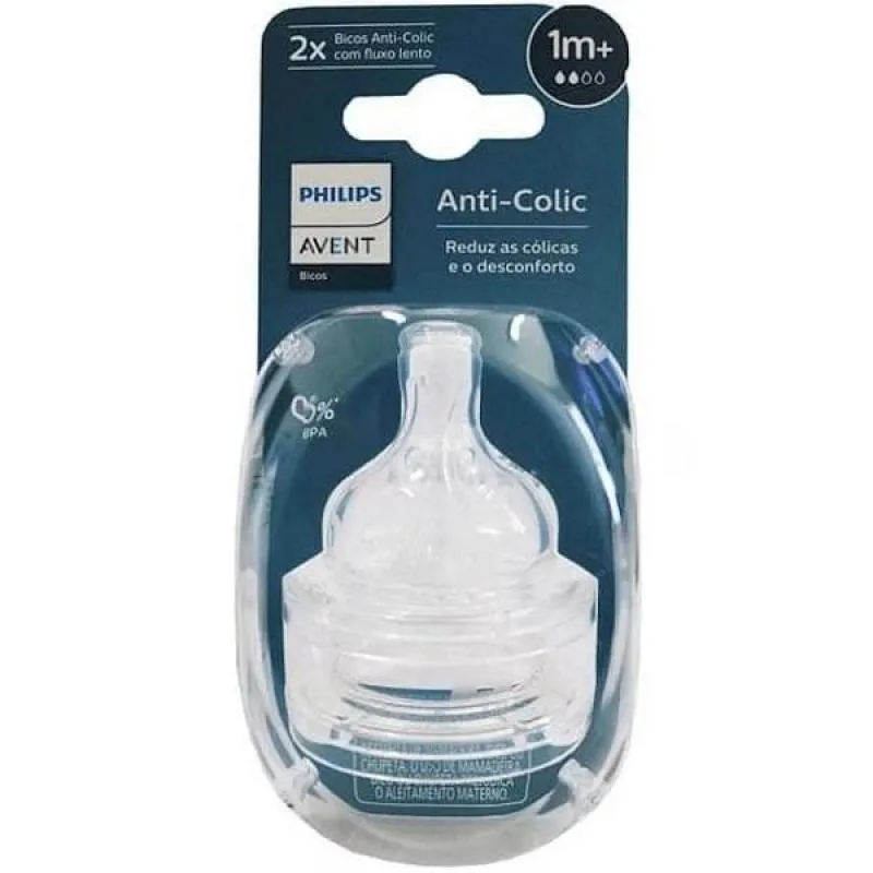 BICO DE MAMADEIRA ANTI COLIC FLUXO LENTO COM 2 UNIDADES AVENT SCY762/02