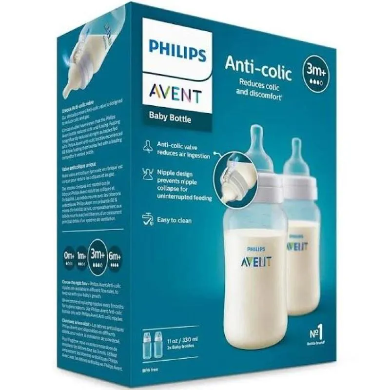 KIT 2 MAMADEIRAS ANTI-COLIC CLASSICA 330ML PHILIPS AVENT SCY106/02