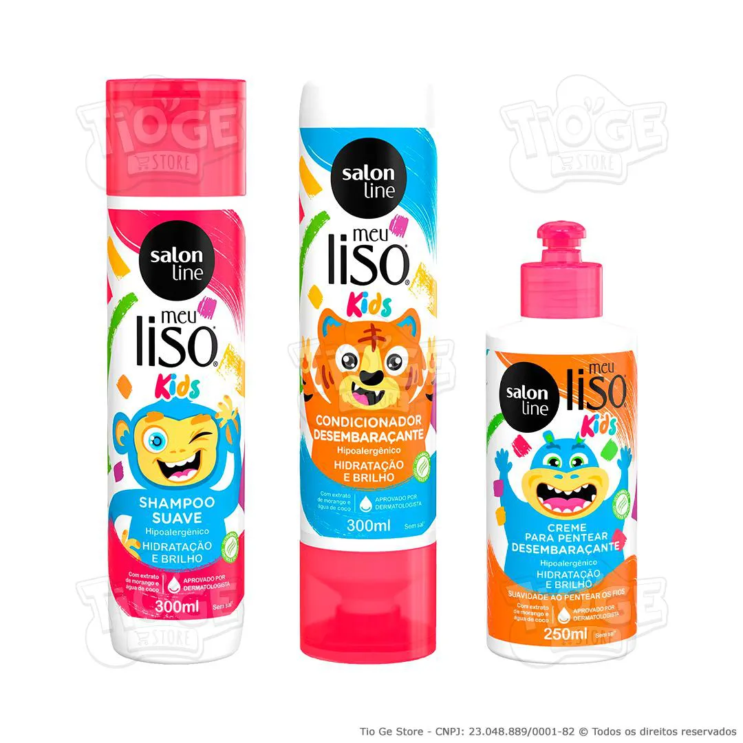 KIT 3 MEU LISO KIDS HIDRATAçãO E BRILHO CABELOS LISOS INFANTIL SHAMPOO + CONDICIONADOR + CREME PENTEAR