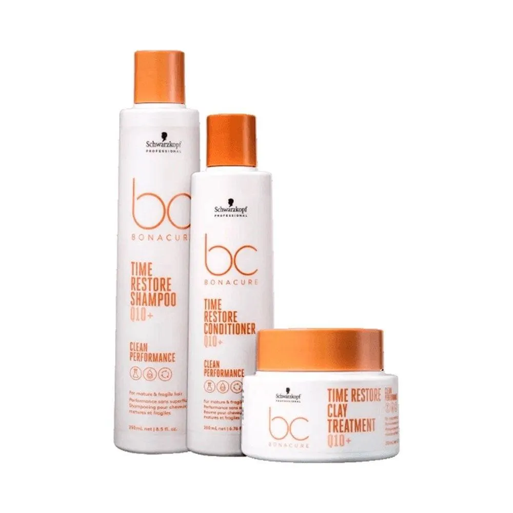 KIT SCHWARZKOPF PROFESSIONAL BC BONACURE CLEAN PERFORMANCE TIME RESTORE -SHAMPOO 250ML + CONDICIONADOR 200ML + MáSCARA 200ML