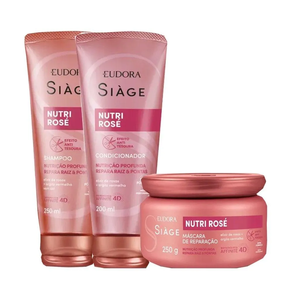 KIT SIáGE NUTRI ROSé - SHAMPOO 250ML + CONDICIONADOR 200ML + MáSCARA 250G