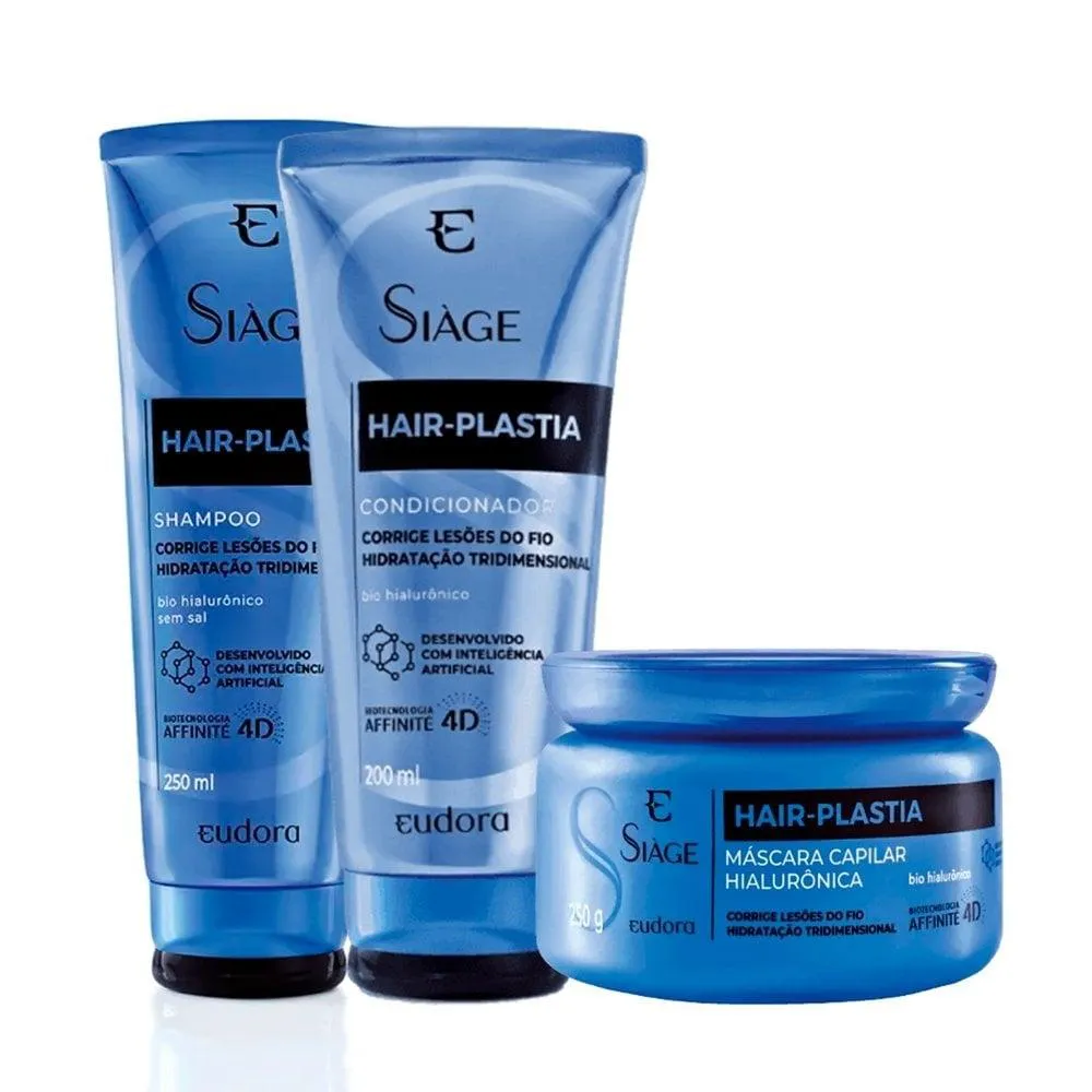 KIT SIáGE HAIR PLASTIA - SHAMPOO 250ML + CONDICIONADOR 200ML + MáSCARA 250G
