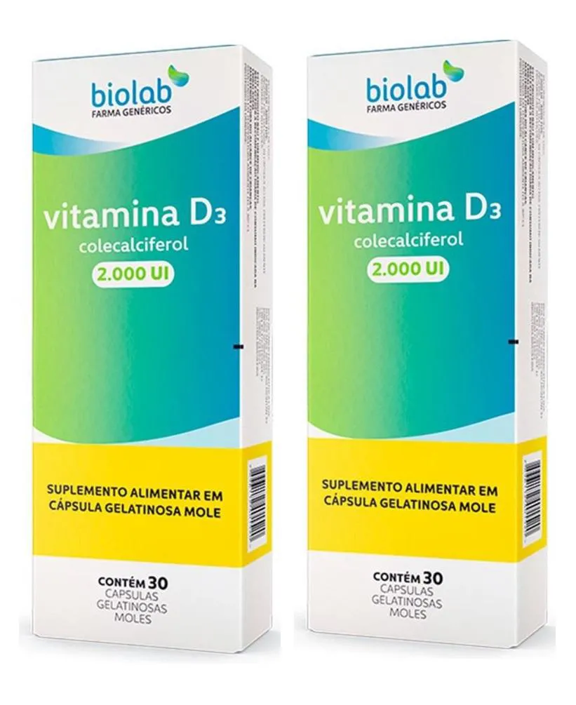 KIT 2 VITAMINA D3 2000UI 30 CáPSULAS - BIOLAB