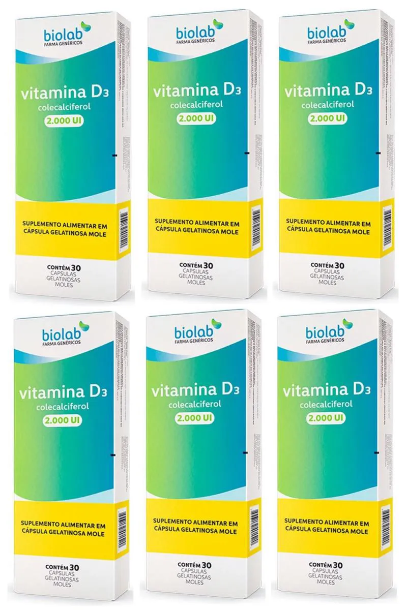 KIT 6 VITAMINA D3 2000UI 30 CáPSULAS - BIOLAB
