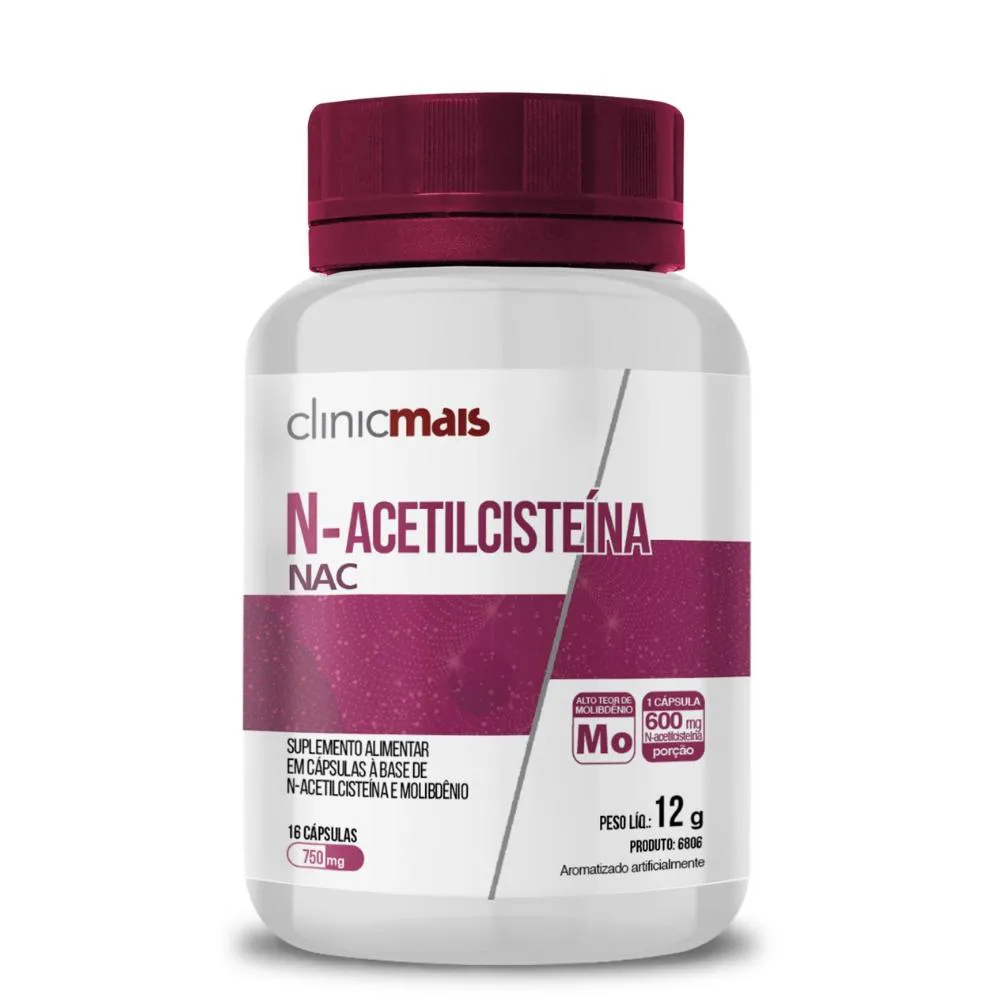 N-ACETILCISTEíNA NAC E MOLIBDêNIO 16 CáPSULAS 750MG CLINICMAIS