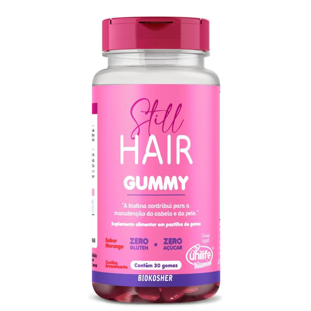 HAIR CABELOS E UNHAS GUMMY 30 GOMAS 2500MG SABOR MORANGO UNILIFE
