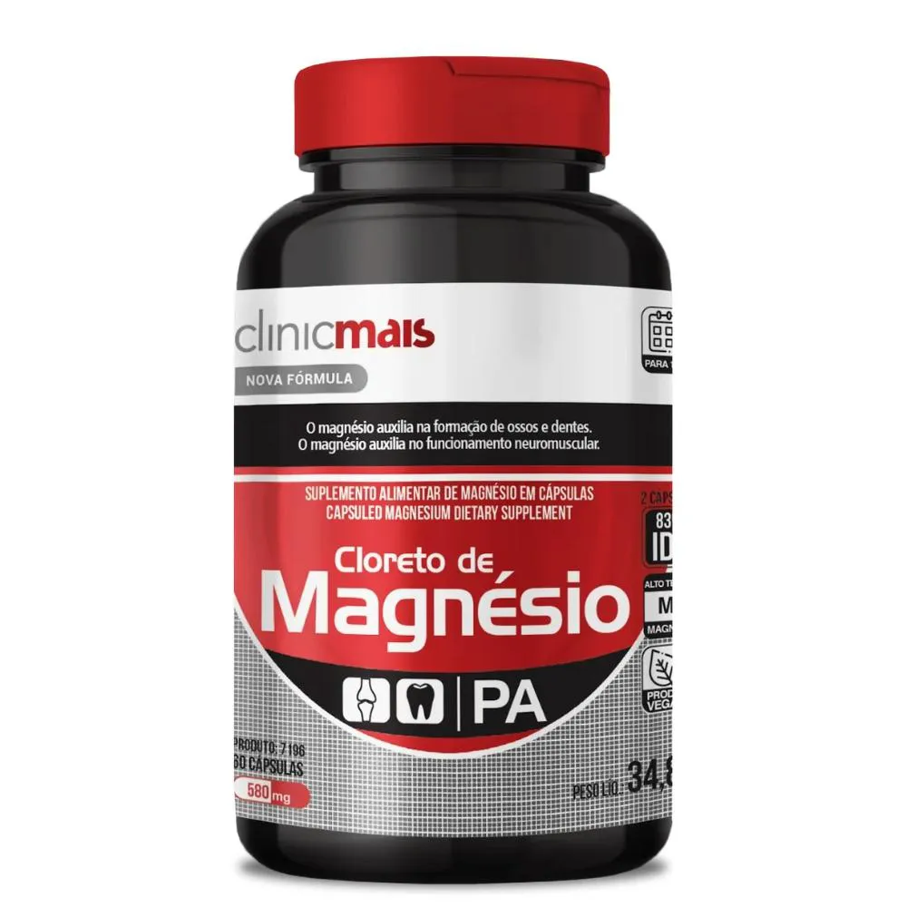 CLORETO DE MAGNéSIO PA 60 CáPSULAS 580MG CLINICMAIS