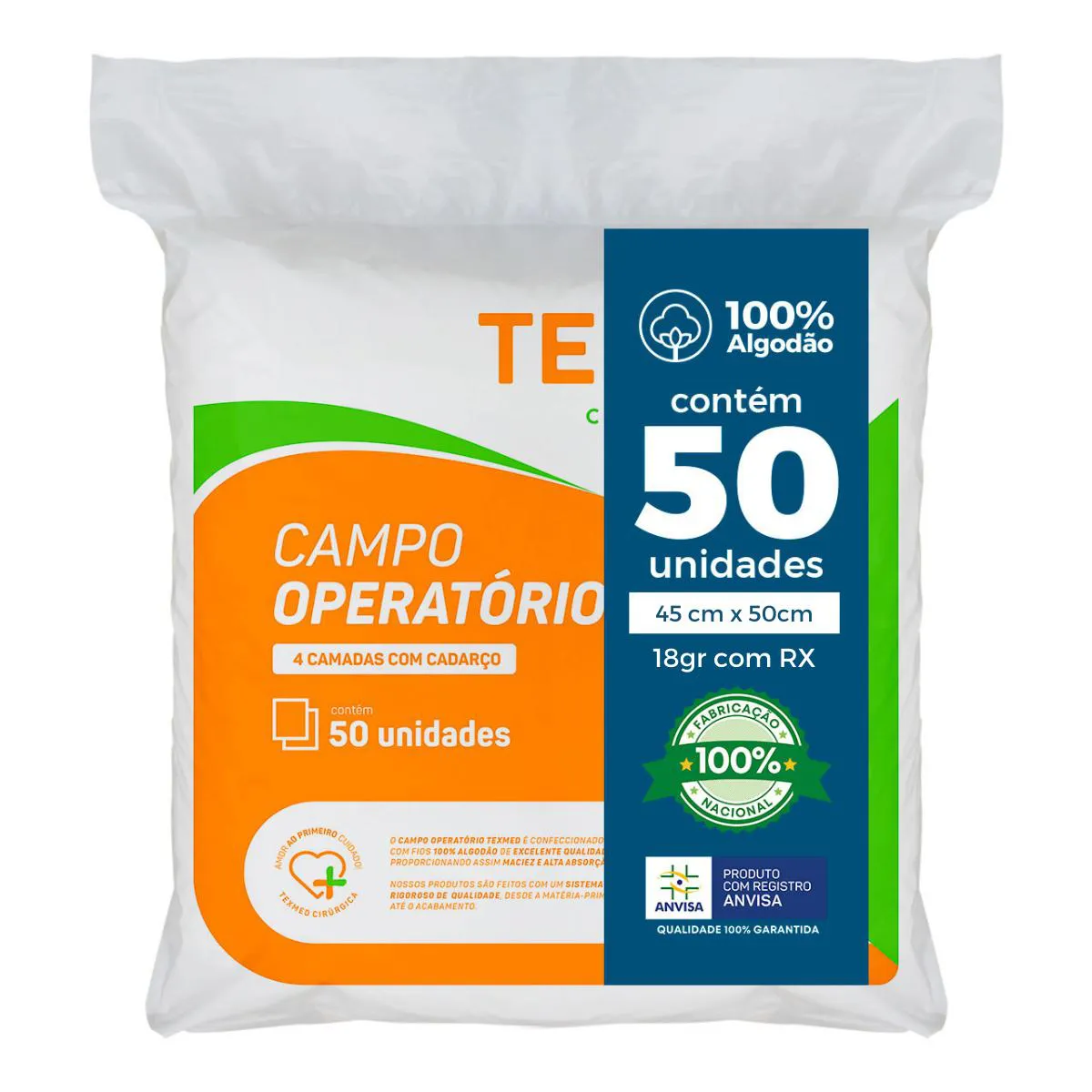 CAMPO OPERATóRIO TEXMED 18GR C/RX 45CM X 50CM  50 UNIDADES