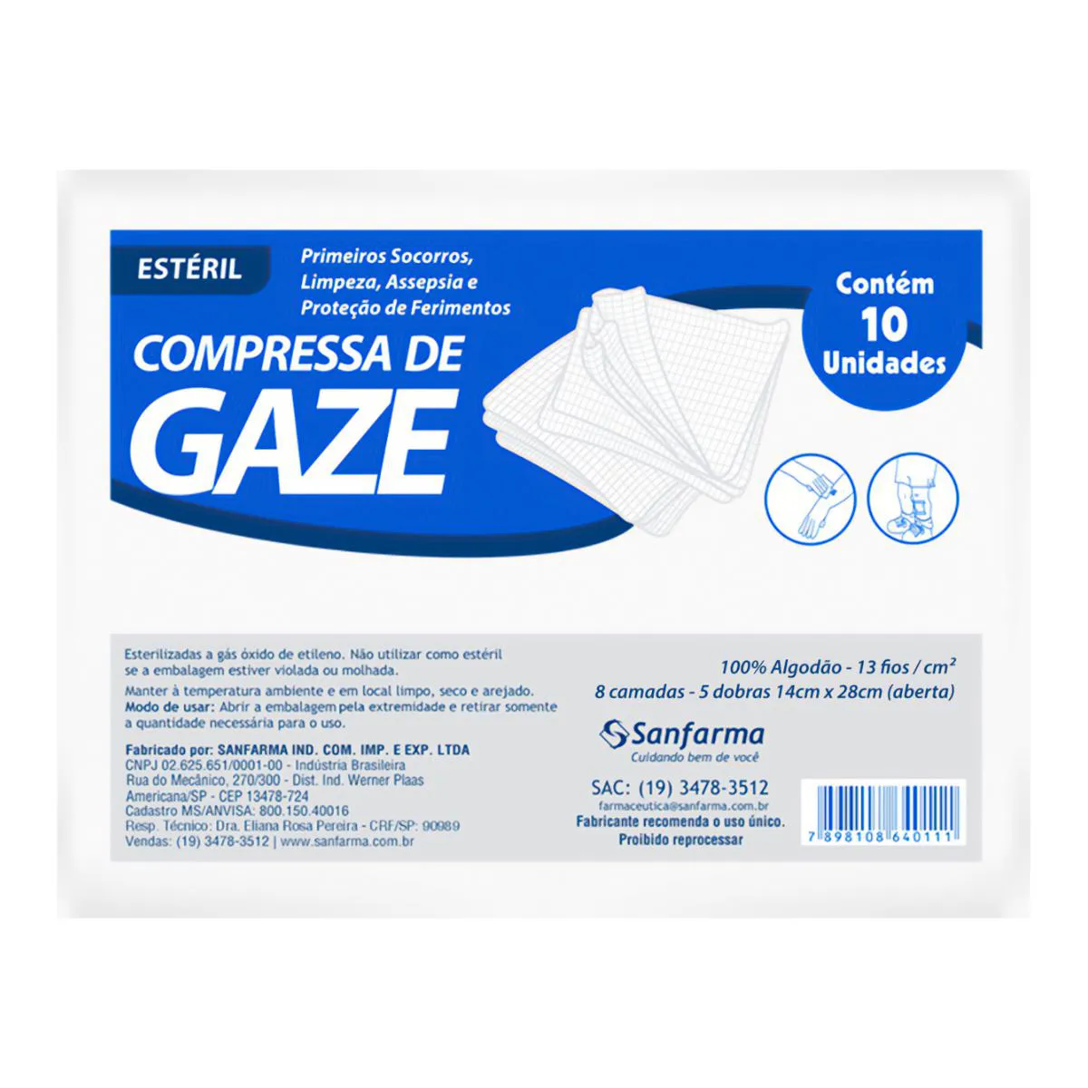 COMPRESSA DE GAZE ESTéRIL TEXMED 11 FIOS 10 ENVELOPES 100 UN