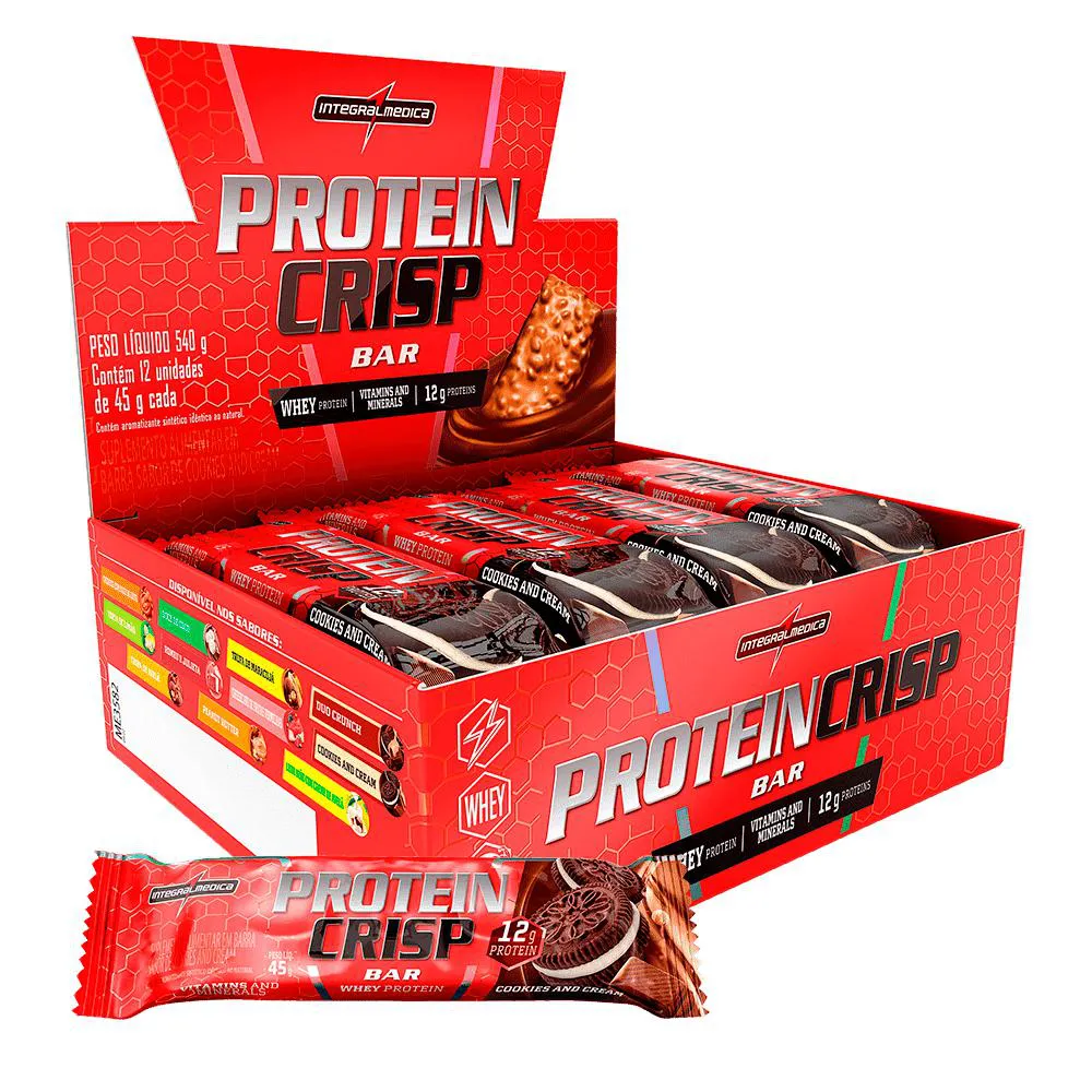 CRISP BAR CAIXA COM 12 UN -  COOKIES AND CREAM - INTEGRALMEDICA