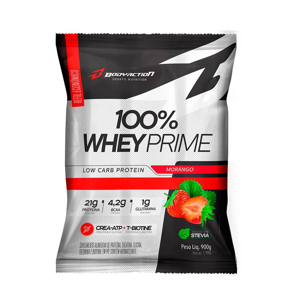 100% WHEY PRIME 900G REFIL MORANGO