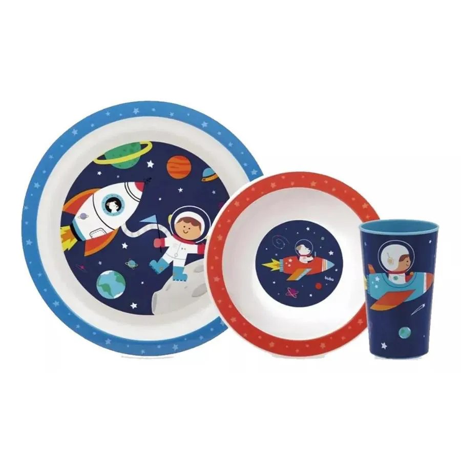 KIT REFEIçãO AVENTURAS C/ PRATO E COPO ASTRONAUTA BUBA