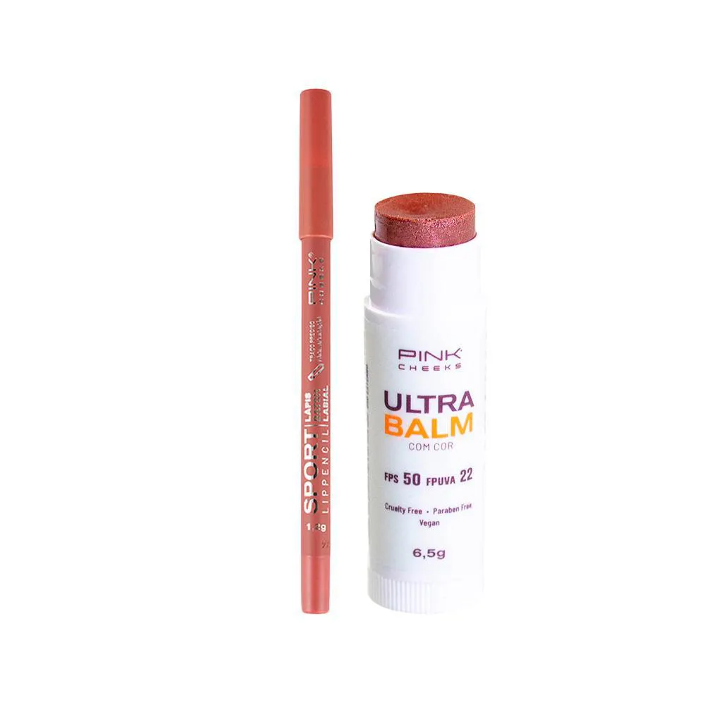 KIT PINK CHEEKS -  SPORT LIP PENCIL LáPIS LABIAL NUDE 1,2G + LIP BALM HIDRATANTE ULTRA BALM FPS 50 FPUVA 22 BE ROSE 6,5G