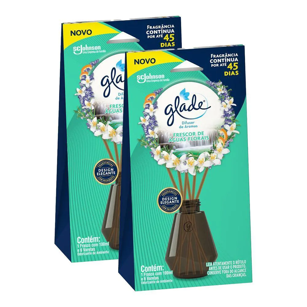 KIT 2 DIFUSOR DE AMBIENTE GLADE FRESCOR DE ÁGUAS FLORAIS 100ML CADA