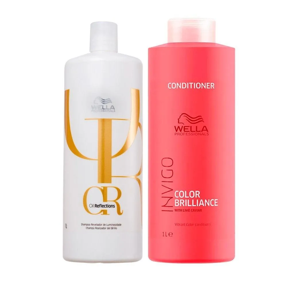 KIT WELLA 1000ML - SHAMPOO OIL REFLECTIONS 1000ML + CONDICIONADOR COLOR BRILLIANCE 1000ML