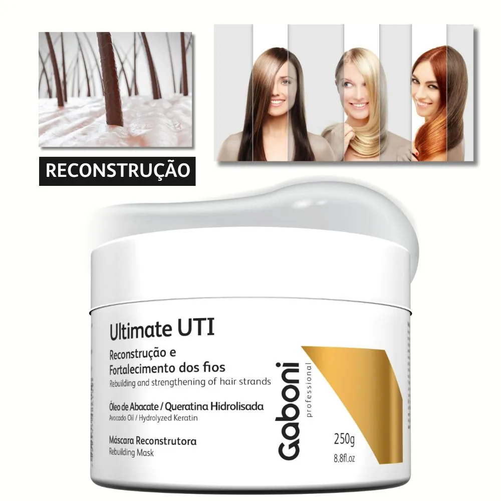MáSCARA CREME DE RECONSTRUçãO INTENSA ULTIMATE UTI 250G GABONI PROFESSIONAL