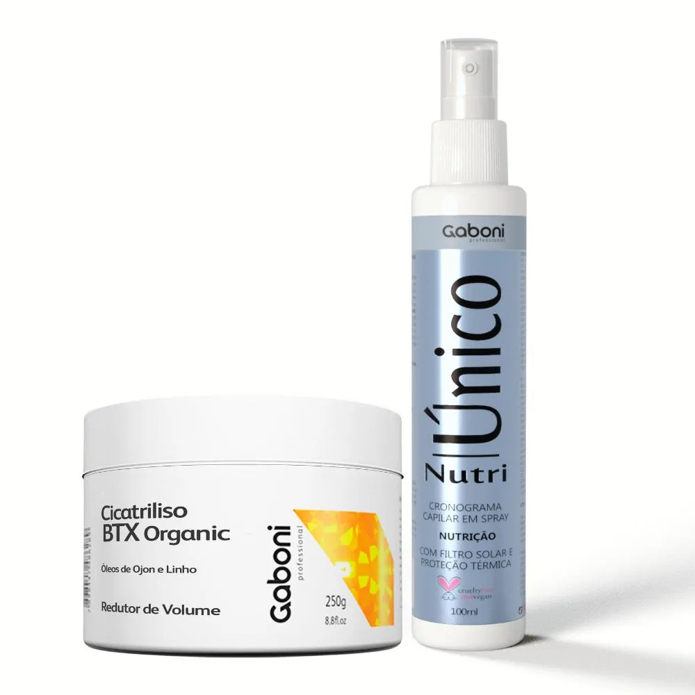 Kit Redutor de Volume Cicatriliso BTX Organic 250g + Spray Termoprotetor Nutri Único 100ml Gaboni