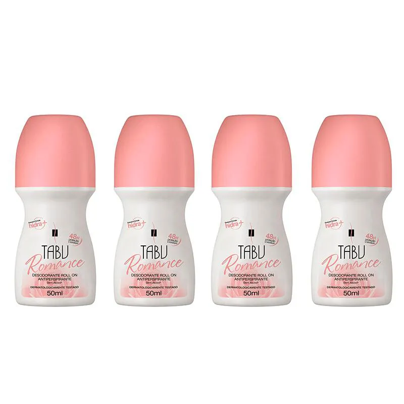 KIT DESODORANTE ROLL-ON ANTITRANSPIRANTE TABU ROMANCE 50ML C/ 4 UNIDADES
