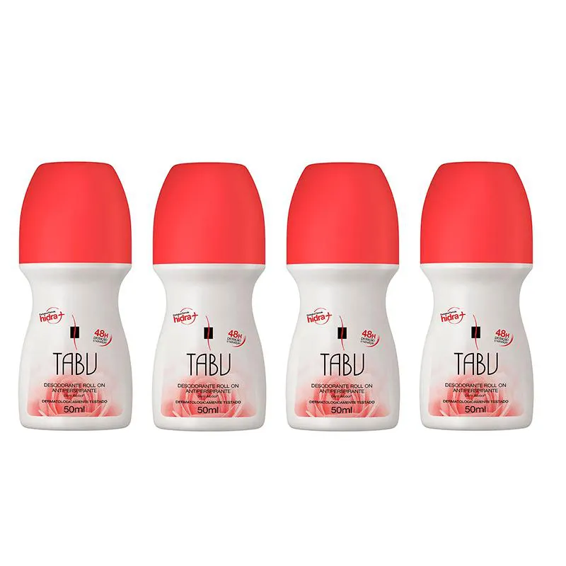 KIT DESODORANTE ROLL-ON ANTITRANSPIRANTE TABU 50ML C/ 4 UNIDADES