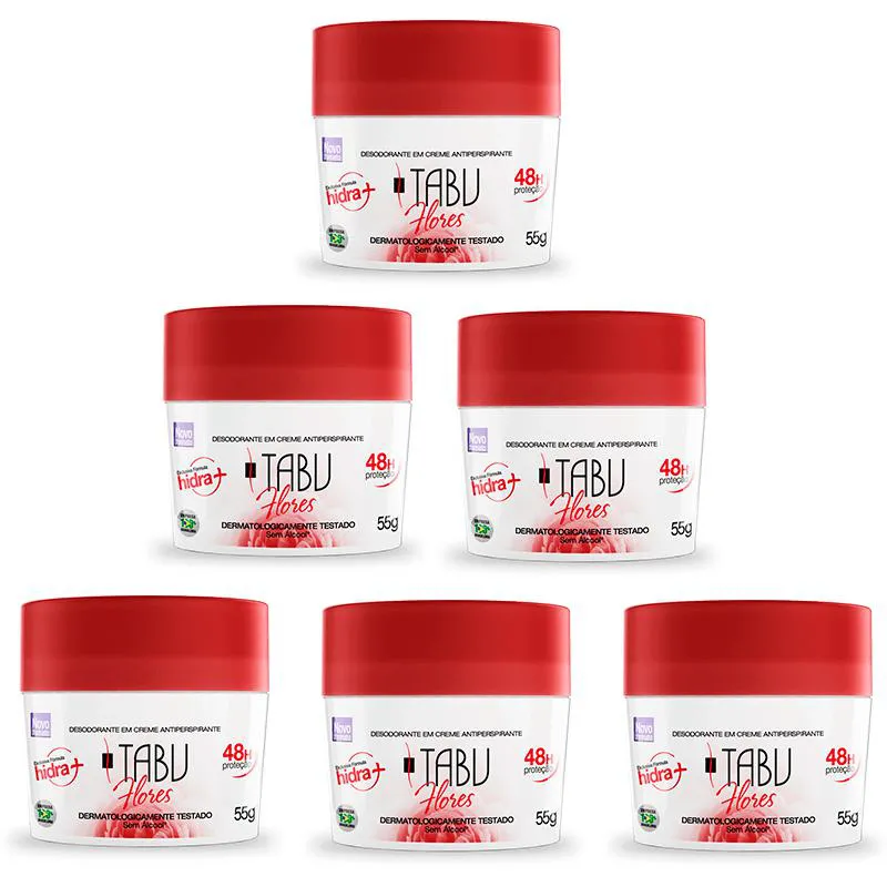 KIT DESODORANTE CREME ANTITRANSPIRANTE TABU FLORES 55G C/ 6 UNIDADES