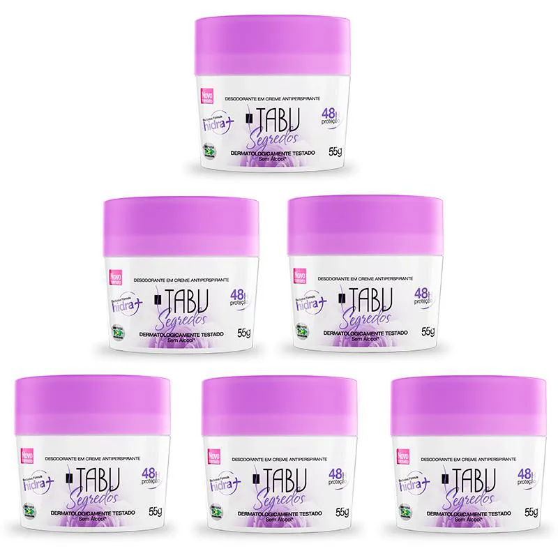 KIT DESODORANTE CREME ANTITRANSPIRANTE TABU SEGREDOS 55G C/ 6 UNIDADES