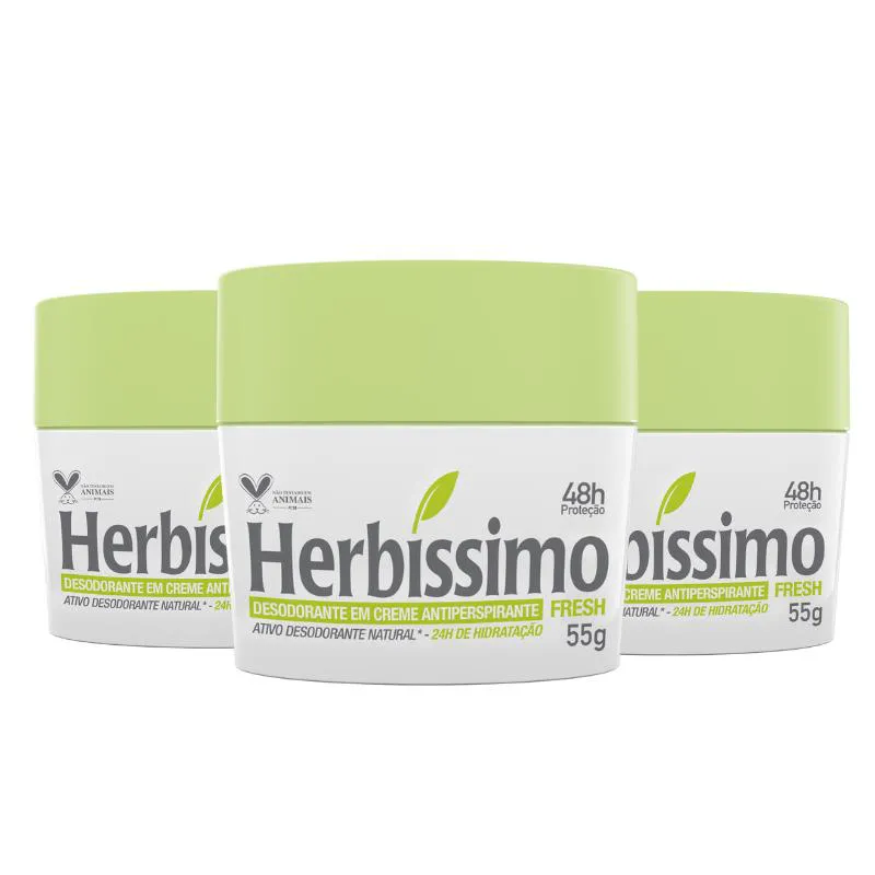 KIT DESODORANTE CREME ANTITRANSPIRANTE FRESH HERBISSIMO 55G - 3 UNIDADES