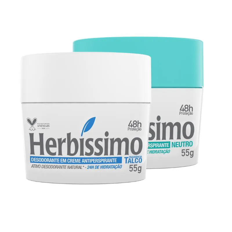 KIT DESODORANTE CREME ANTITRANSPIRANTE HERBISSIMO 55G TALCO E NEUTRO - 2 UNIDADES