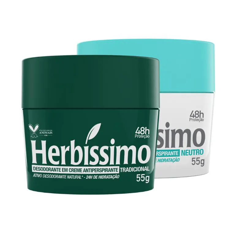 KIT DESODORANTE CREME ANTITRANSPIRANTE HERBISSIMO 55G TRADICIONAL E NEUTRO - 2 UNIDADES