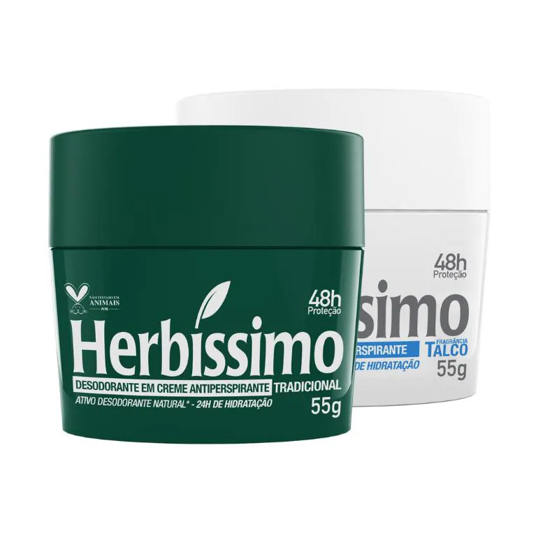 KIT DESODORANTE CREME ANTITRANSPIRANTE HERBISSIMO 55G TRADICIONAL E TALCO - 2 UNIDADES