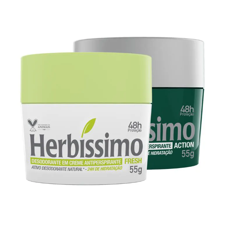 KIT DESODORANTE CREME ANTITRANSPIRANTE HERBISSIMO 55G FRESH E ACTION - 2 UNIDADES