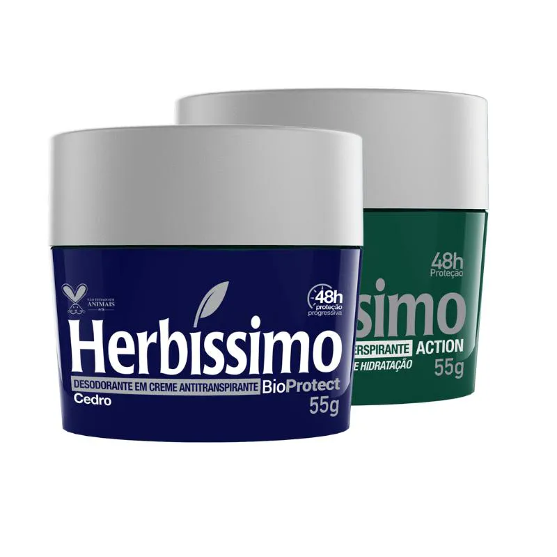 KIT DESODORANTE CREME ANTITRANSPIRANTE HERBISSIMO 55G CEDRO E ACTION - 2 UNIDADES
