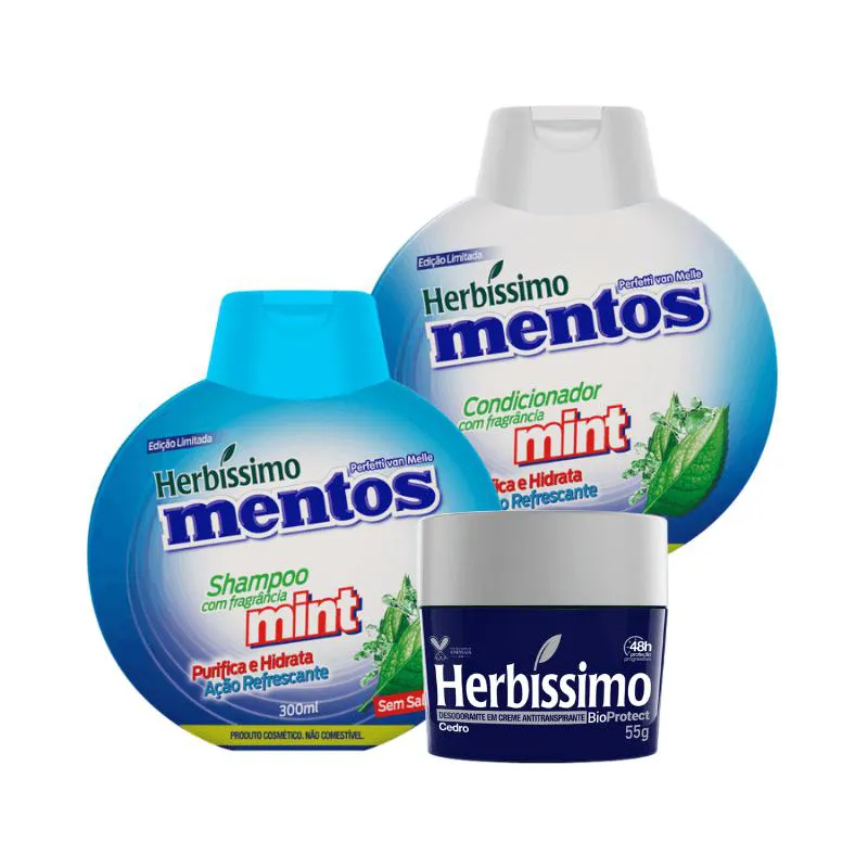 KIT HERBISSIMO MENTOS SHAMPOO E CONDICIONADOR MINT + DESODORANTE HERBíSSIMO CEDRO 55G