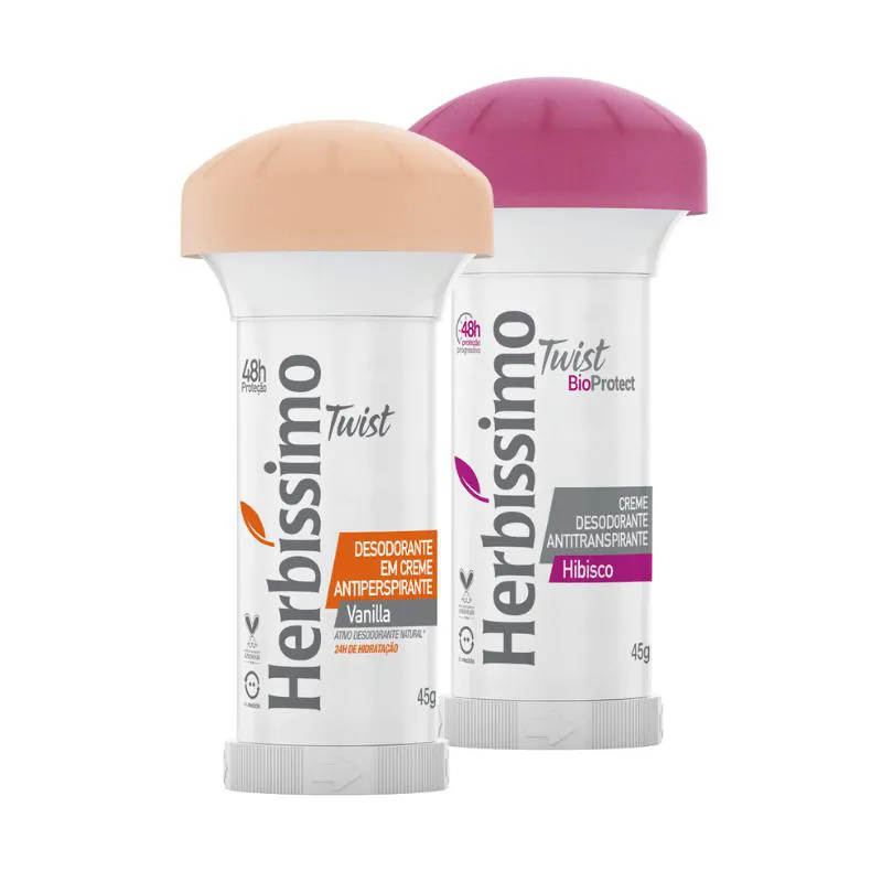 KIT DESODORANTE TWIST ANTITRANSPIRANTE HERBISSIMO VANILLA E HIBISCO 45G C/2 UNIDADES