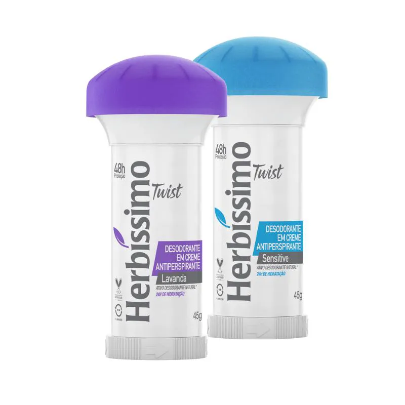 KIT DESODORANTE TWIST ANTITRANSPIRANTE HERBISSIMO LAVANDA E SENSITIVE 45G C/2 UNIDADES