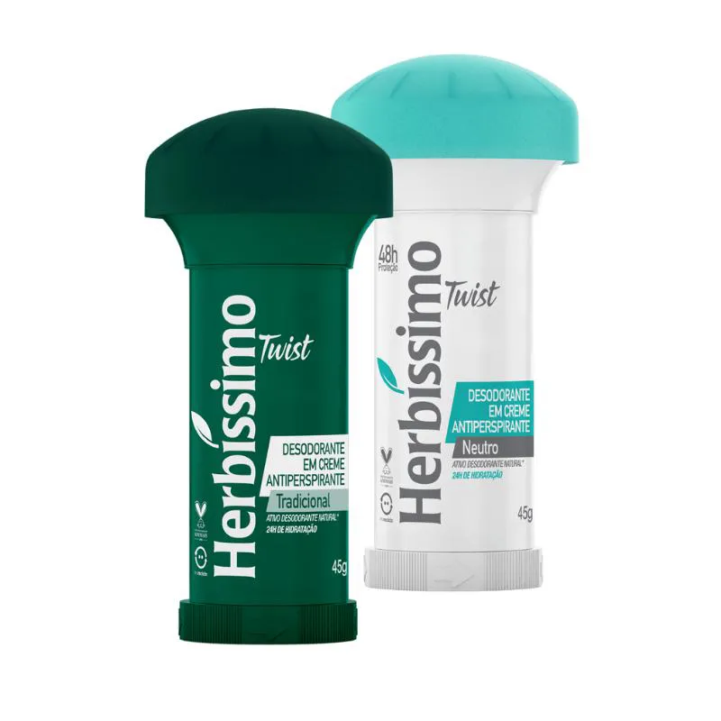KIT DESODORANTE TWIST ANTITRANSPIRANTE HERBISSIMO TRADICIONAL E NEUTRO 45G C/2 UNIDADES