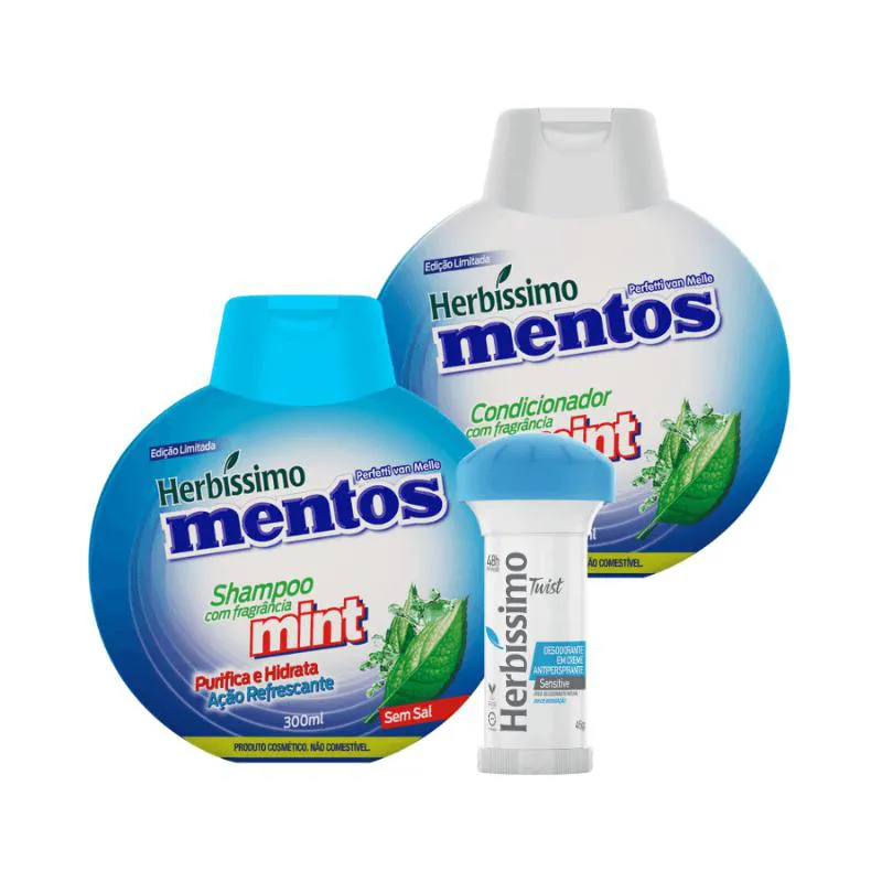 KIT HERBISSIMO MENTOS SHAMPOO E CONDICIONADOR MINT + DESODORANTE HERBíSSIMO TWIST SENSITIVE 45G